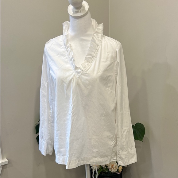 Chic White Ruffle V-Neck Blouse - Picture 2 of 16